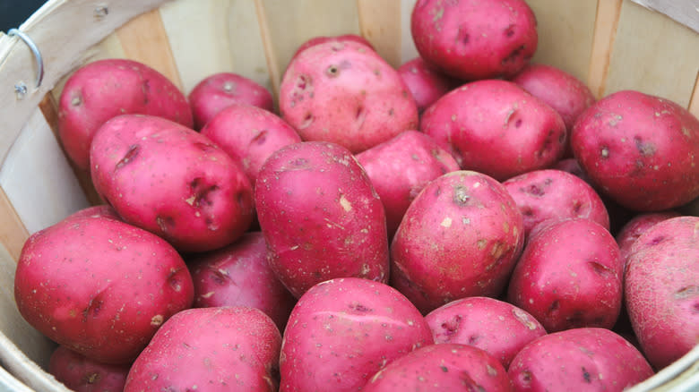 Red potatoes in basket