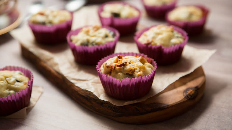 savory feta muffins on board 