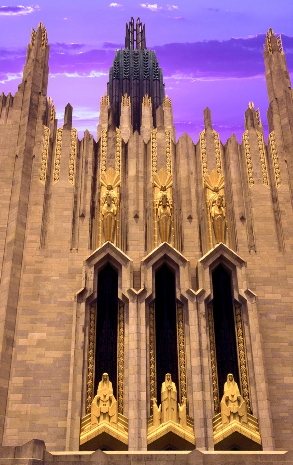 This undated photo provided by the Tulsa Regional Chamber shows the Boston Avenue Methodist Church in Tulsa, Okla. It's one of a number of notable Art Deco treasures in Tulsa mostly built in the 1920s during an oil boom. The church dates to 1929 and boasts a 258-foot-tall tower at the city's southeastern edge. (AP Photo/Tulsa Regional Chamber, Don Sibley)