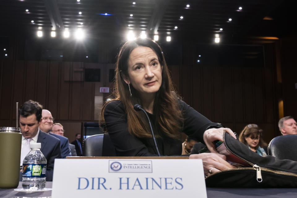 FILE - Director of National Intelligence Avril Haines appears before the Senate Intelligence Committee for a hearing on worldwide threats at the Capitol in Washington, on March 10, 2022. Secret intelligence is playing an unusually public role in the war in Ukraine. Intelligence agencies, especially in the U.S. and Britain, have been remarkably willing to share their assessments of what is happening on the battlefield — and inside the Kremlin. (AP Photo/J. Scott Applewhite, File)