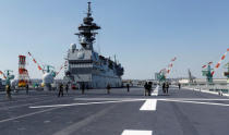 Japan Maritime Self-Defense Force's (JMSDF) latest Izumo-class helicopter carrier DDH-184 Kaga is pictured before a handover ceremony for the JMSDF by Japan Marine United Corporation in Yokohama, Japan, March 22, 2017. REUTERS/Toru Hanai