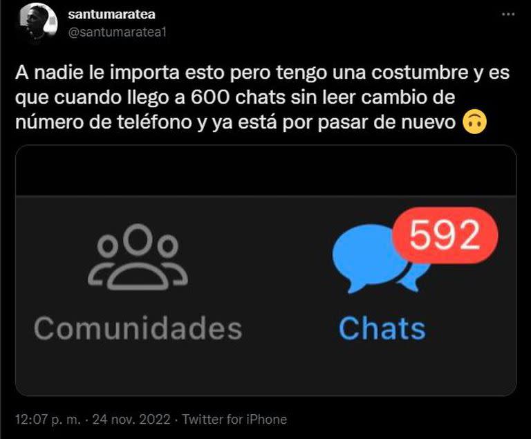 El tuit de Santiago Maratea acerca de los mensajes que recibe en su celular