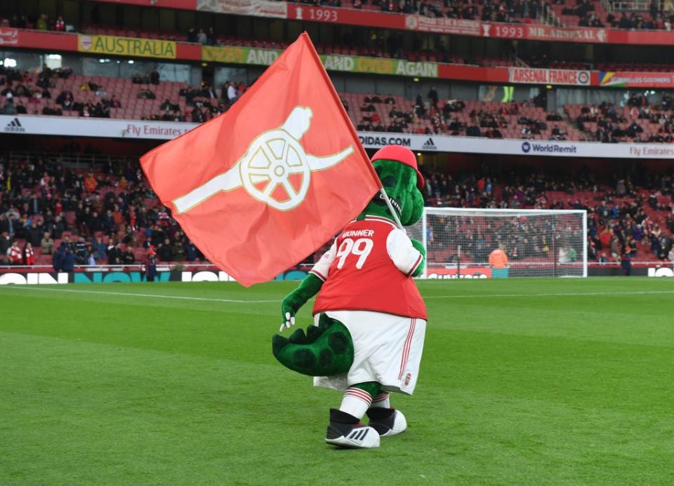  Gunnersaurus made his debut against Manchester City in August 1994 (Arsenal FC via Getty Images)