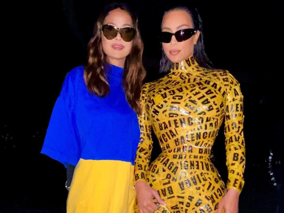 Kim Kardashian and Salma Hayek at the Balenciaga show at Paris Fashion Week (https://www.instagram.com/salmahayek/)