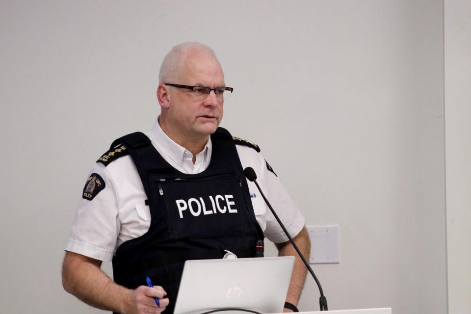 RCMP Chief Supt. Jeff Christie, officer in charge of Halifax, speaks to the Halifax Board of Police Commissioners during a meeting on Nov.29, 2023.