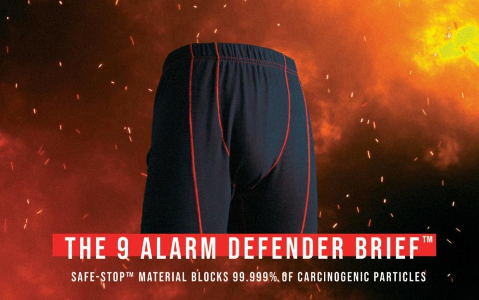 The 9 Alarm Defender Brief is made of material that's PFAS-free and blocks 99.9% of carcinogenic particles.