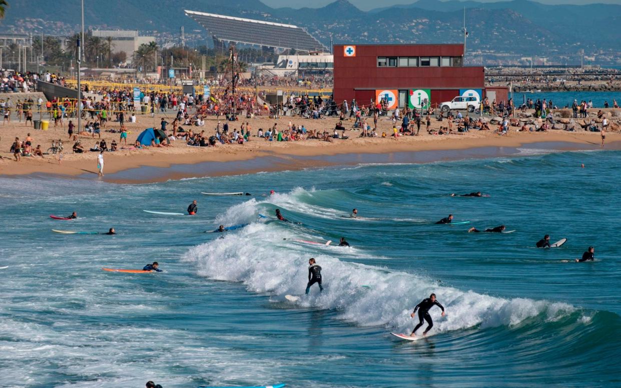Created in time for the 1992 Barcelona Olympic Games, Bogatell beach is a popular destination for outdoor sports players and sun worshippers - Josep Lago/AFP