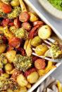 <p>This easy chorizo and cod <a href="https://www.delish.com/uk/cooking/recipes/a33619206/mediterranean-salmon-traybake/" rel="nofollow noopener" target="_blank" data-ylk="slk:traybake;elm:context_link;itc:0;sec:content-canvas" class="link ">traybake</a> is so delicious. The added extra step of the herb crumb is crucial in my opinion. Dipped into the <a href="https://www.delish.com/uk/cooking/recipes/a31730668/chorizo-bolognese-pasta-recipe/" rel="nofollow noopener" target="_blank" data-ylk="slk:chorizo;elm:context_link;itc:0;sec:content-canvas" class="link ">chorizo</a> oil gives this cod an added layer of deliciousness. </p><p>Get the <a href="https://www.delish.com/uk/cooking/recipes/a37078222/chorizo-cod-traybake/" rel="nofollow noopener" target="_blank" data-ylk="slk:Chorizo & Cod Traybake;elm:context_link;itc:0;sec:content-canvas" class="link ">Chorizo & Cod Traybake</a> recipe. </p>