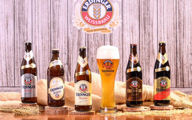 「艾丁格小麥啤酒行家專區」嚴選5款艾丁格小麥啤酒，從清新到濃郁、多重口感風味皆有，每款105～115元。（圖／艾丁格啤酒提供）