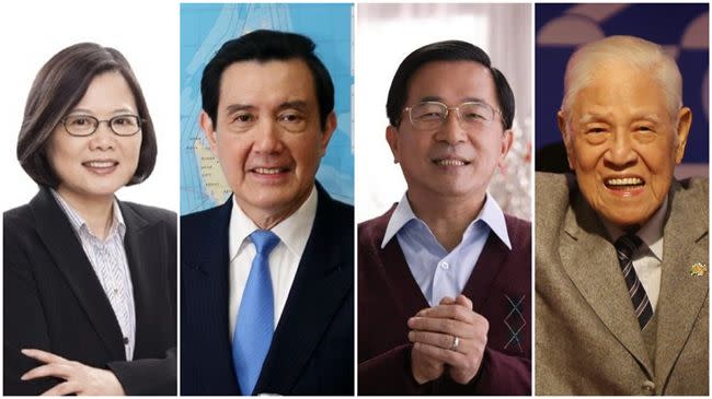 台灣歷任民選總統：李登輝（右起）、陳水扁、馬英九、蔡英文（合成圖）