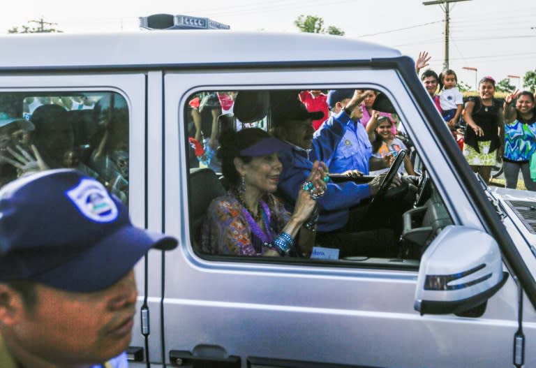 Nicaraguan President Daniel Ortega and his wife, Vice President Rosario Murillo celebrate the 39th anniversary of a military maneuver that allowed Sandinista guerrilla forces to regroup and later overthrow the dictatorship of Anastasio Somoza in 1979