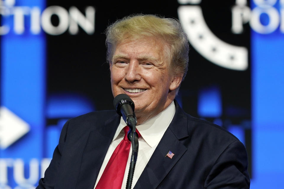 FILE - Former President Donald Trump speaks to supporters at a gathering in Phoenix, July 24, 2021. The commissioner of the Internal Revenue Service has asked the Treasury Department’s inspector general to immediately review the circumstances surrounding intensive tax audits that targeted ex-FBI Director James Comey and ex-Deputy Director Andrew McCabe. (AP Photo/Ross D. Franklin, File)