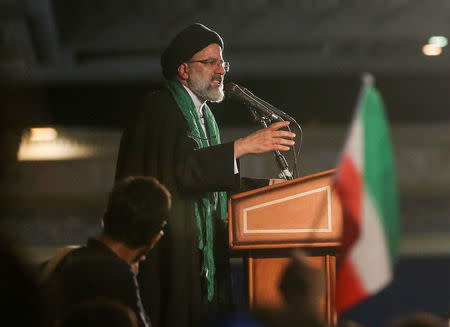 Iranian Presidential candidate Ebrahim Raisi speaks during a campaign meeting at the Mosalla mosque in Tehran, Iran, May 16, 2017. Picture taken May 16, 2017. TIMA via REUTERS