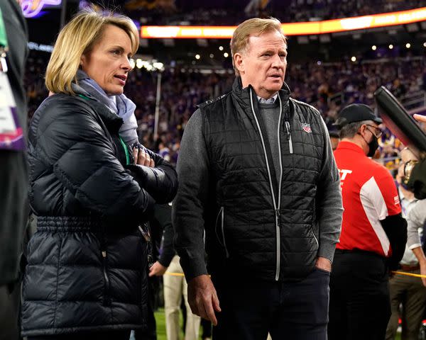 <p>Nick Wosika/Icon Sportswire via Getty</p> Roger Goodell and Jane Goodell at a Minnesota Vikings and Pittsburgh Steelers game in December 2021.