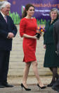 <p>Kate attended a charity event in Norfolk wearing a vibrant red dress by Katherine Hooker, black Jimmy Choos and a Stuart Weitzman bag. </p><p><i>[Photo: PA]</i></p>