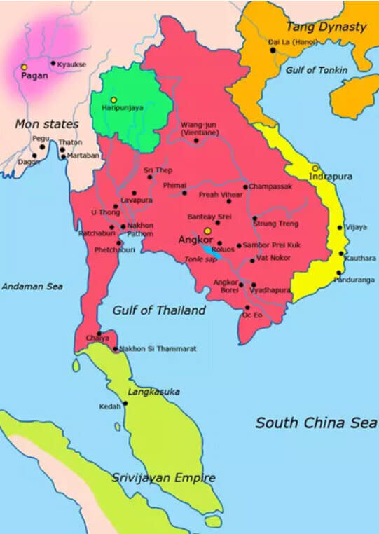 高棉帝國時期的疆界。圖／Ancient History