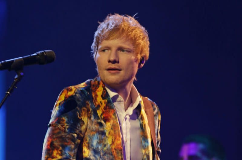 Ed Sheeran performs at the MTV Europe Music Awards in 2021. File Photo by Sven Hoogerhuis/UPI