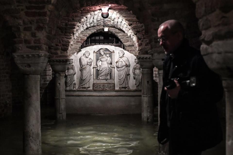 <div class="inline-image__caption"><p>Flood water reached the crypt of St. Mark’s Basilica, dislodging coffins within many of the marble tombs and underground graves. </p></div> <div class="inline-image__credit">MARCO BERTORELLO</div>
