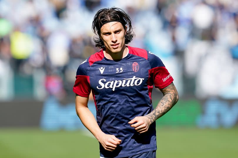 Riccardo Calafiori of Bologna FC looks on during the Serie A TIM match between SS Lazio and Bologna FC at Stadio Olimpico on Febraury 18, 2024 in Rome, Italy.