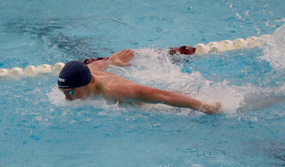 Norman North's Aiden Hayes breaks a national high school record in the 100-yard butterfly during the Class 6A state meet in Jenks on Feb. 25, 2021.