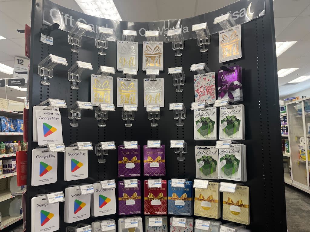 a gift card display in a store