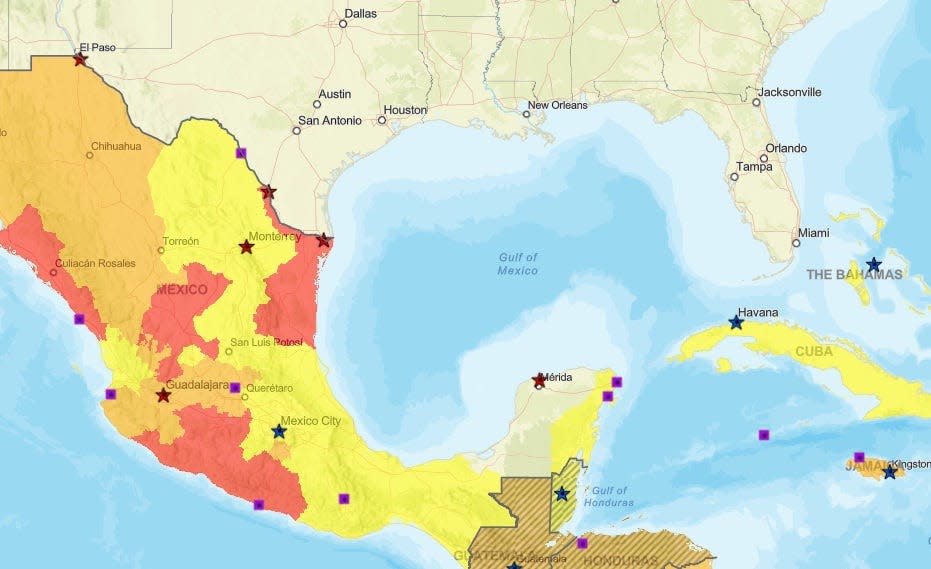 Travel advisories for Mexico range from the lowest level up to level 4, advising no travel to that location.