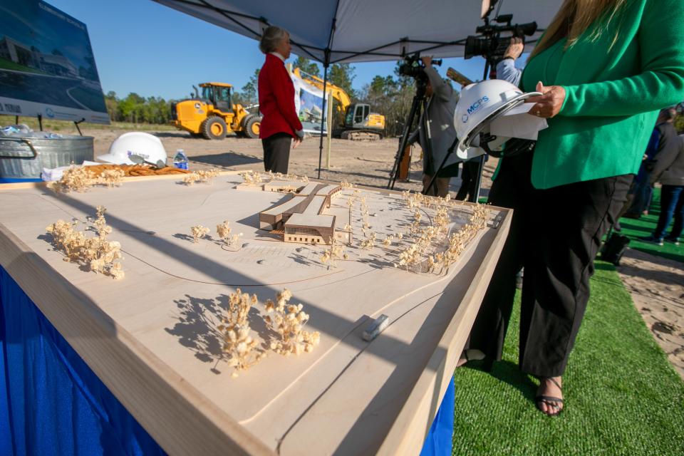 The model of the school is shown during Thursday's groundbreaking ceremony at the new elementary school site on 70th Avenue Road in Marion Oaks.