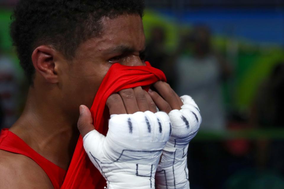 Shakur Stevenson was distraught after his loss in the gold-medal fight. (Reuters)