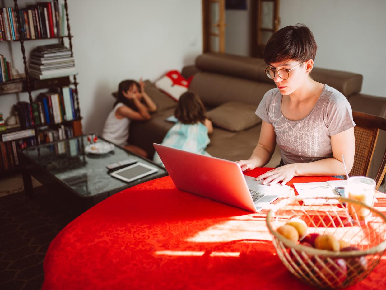 Mother working from home