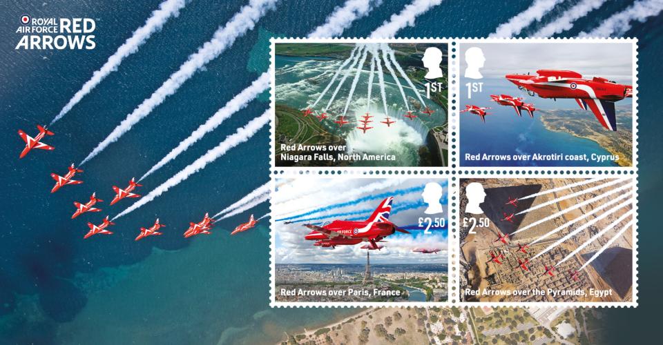 Newly released stamp by the Royal Mail featuring the Red Arrows to mark their 60th display anniversary