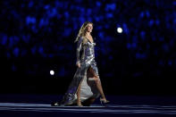 <p>Brazilian model, Gisele Bundchen, made one mighty comeback as she strutted down the extremely long catwalk during the opening ceremony. The 36-year-old showed off her lean frame in a stunning sequin gown by Alexandre Herchcovitch. <i>[Photo: Getty]</i></p>