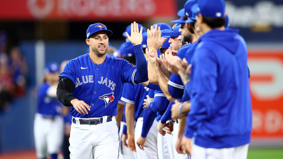 George Springer and the Blue Jays have to win Saturday against the Mariners to stay alive in the MLB playoffs. (Photo by Vaughn Ridley/Getty Images)