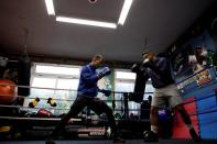 Boxer Farid Walizadeh practices during a training session in Lisbon