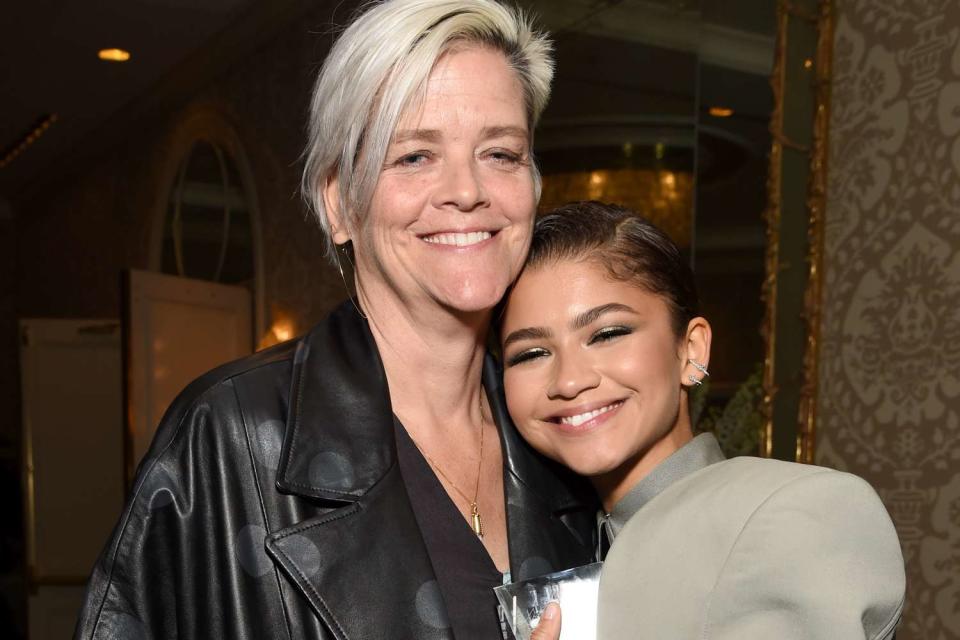 <p>Michael Kovac/Getty </p> Claire Stoermer and Zendaya on Oct. 14, 2019