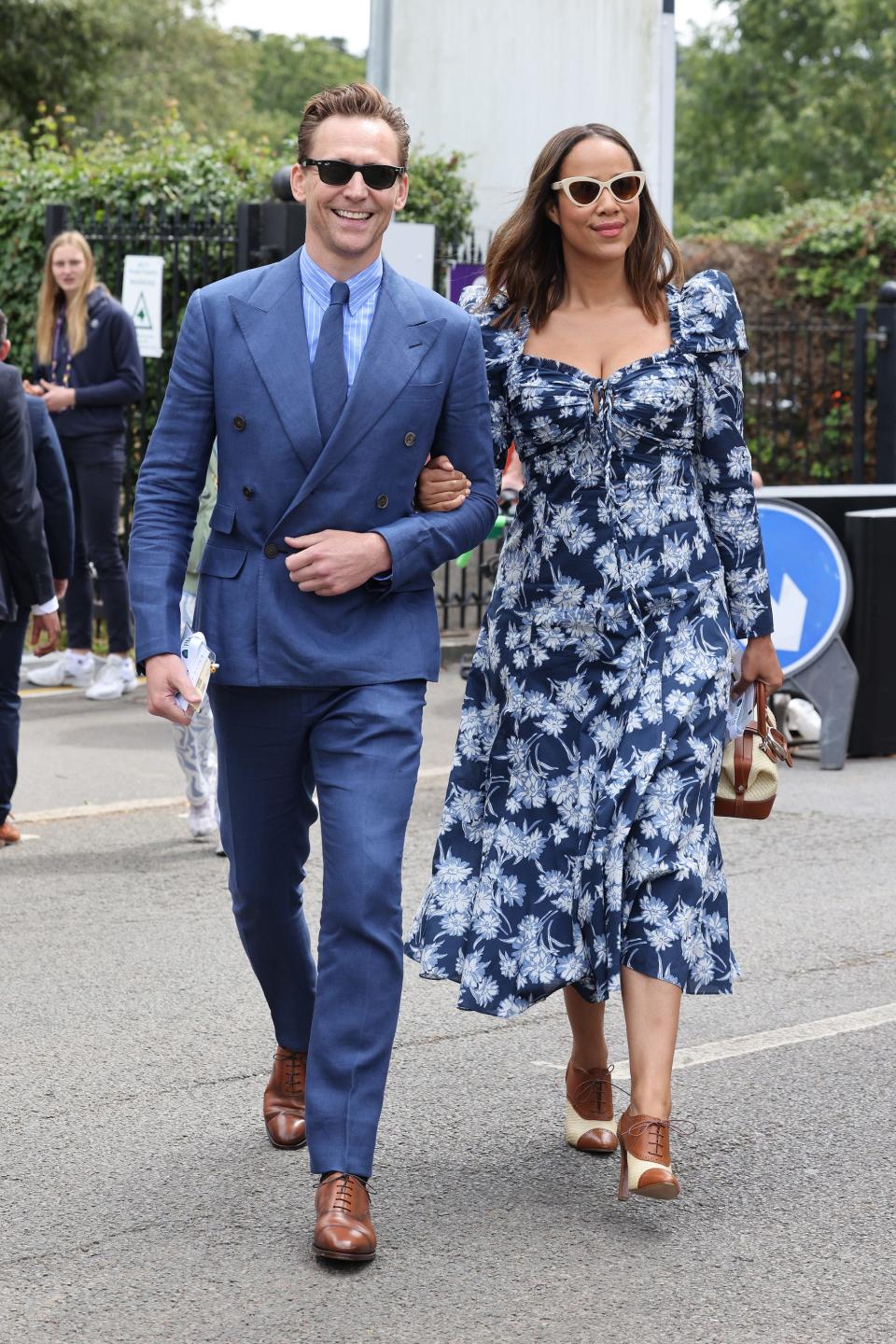 Tom Hiddleston and Zawe Ashton attend Wimbledon on July 16, 2023.