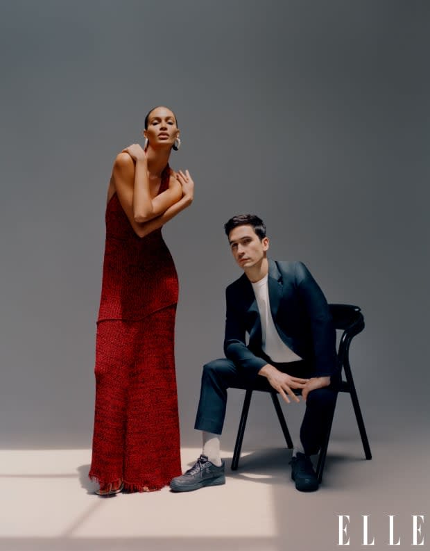 Lázaro Hernandez, with model Joan Smalls, as part of Elle's portfolio of Latinx designers.<p>Photo: Emmanuel Sanchez-Monsalve/Courtesy of Hearst</p>