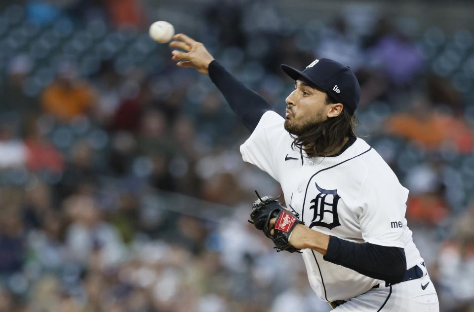Detroit Tigers' Alex Faedo pitches to a Chicago White Sox batter during the sixth inning of a baseball game Saturday, Sept. 9, 2023, in Detroit. (AP Photo/Duane Burleson)