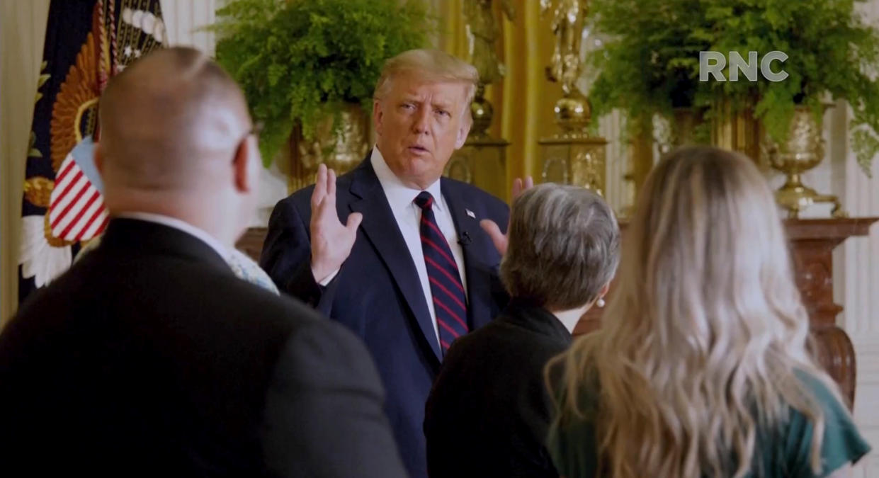 President Trump speaks to first responders on a video during the virtual Republican National Convention on August 24, 2020. (via Reuters TV)