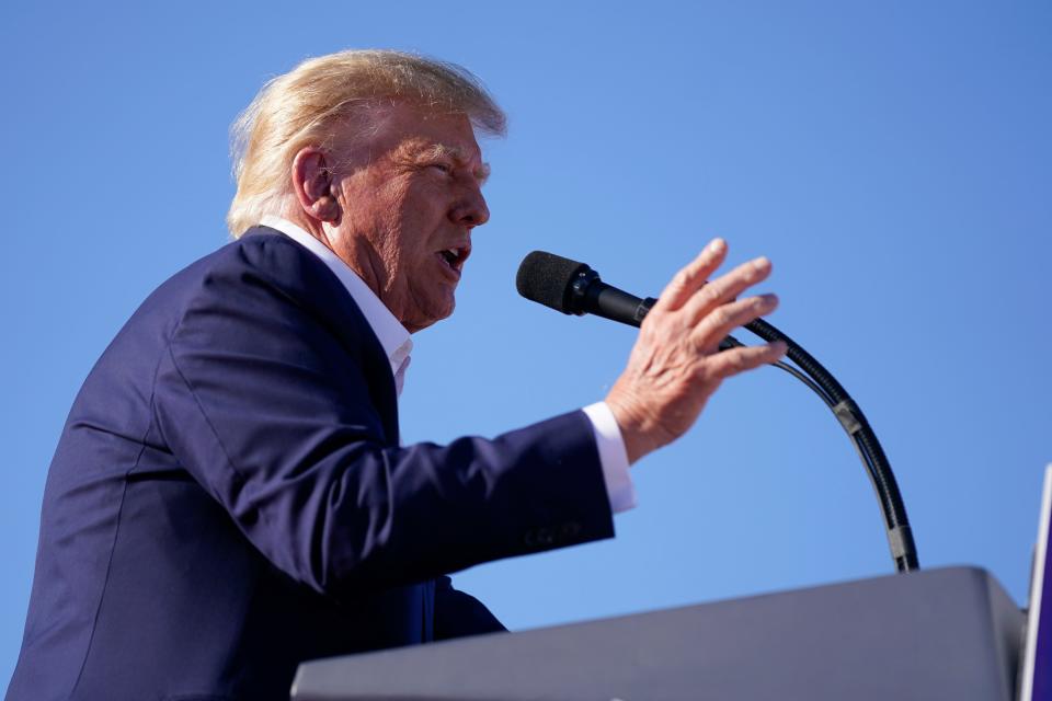 Former President Donald Trump campaigns on March 25 in Waco, Texas.