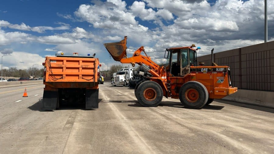 Gravel covered Interstate 70 Friday afternoon after a semi-truck crashed near Kipling Street. (Photo: Wheat Ridge Police Department)