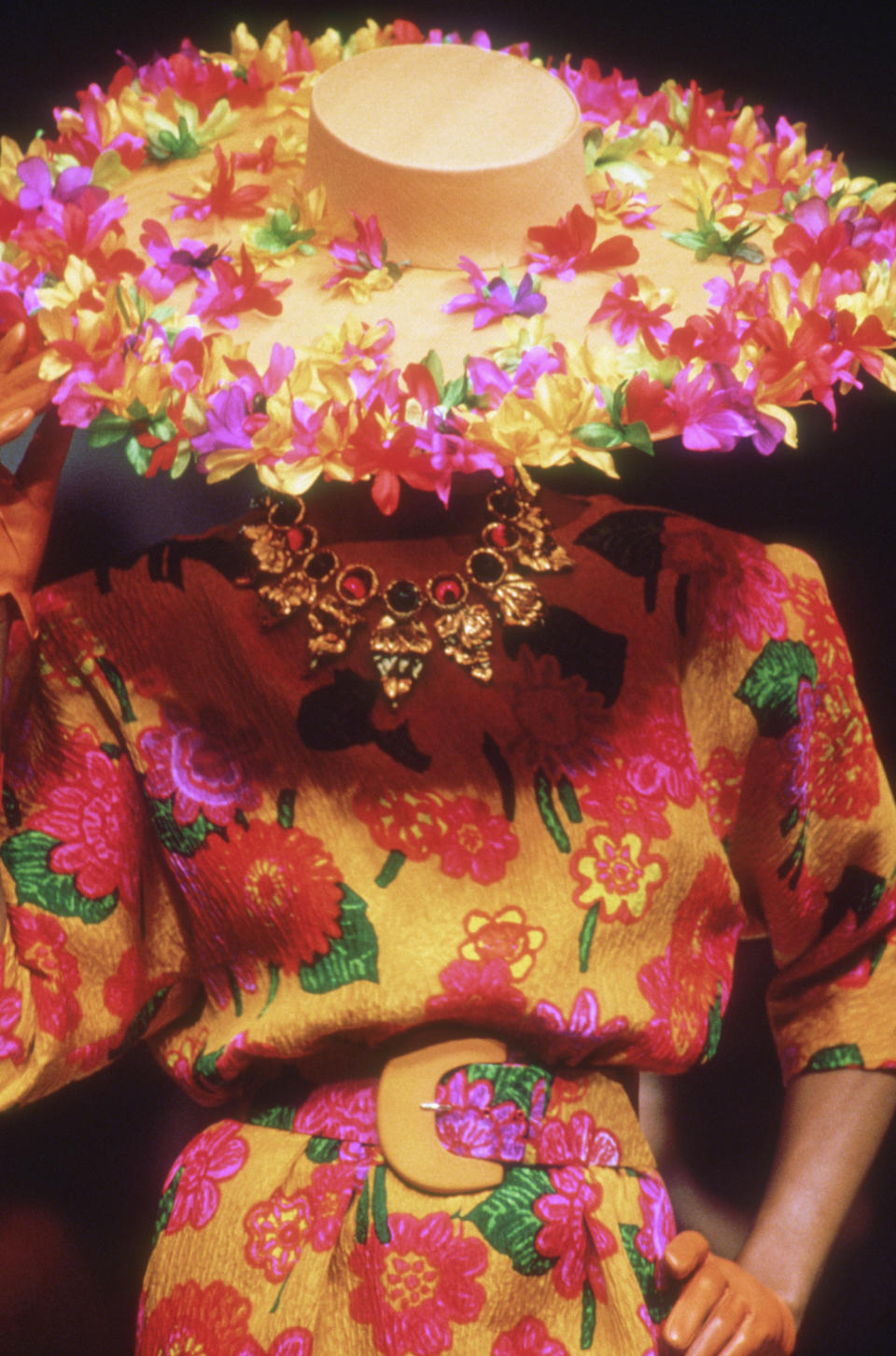 A model wears a floral design by Givenchy at the designer's 1991 spring/summer couture presentation.