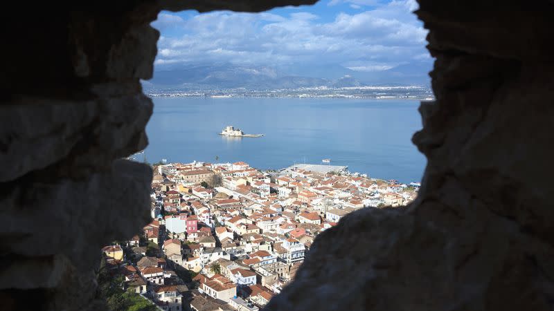 nafplio town and bourtzi, nafplio, greece