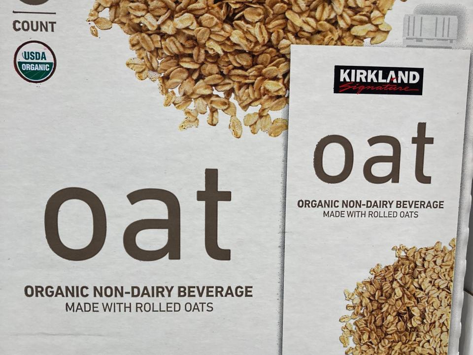 White box of Kirkland's oat milk at Costco