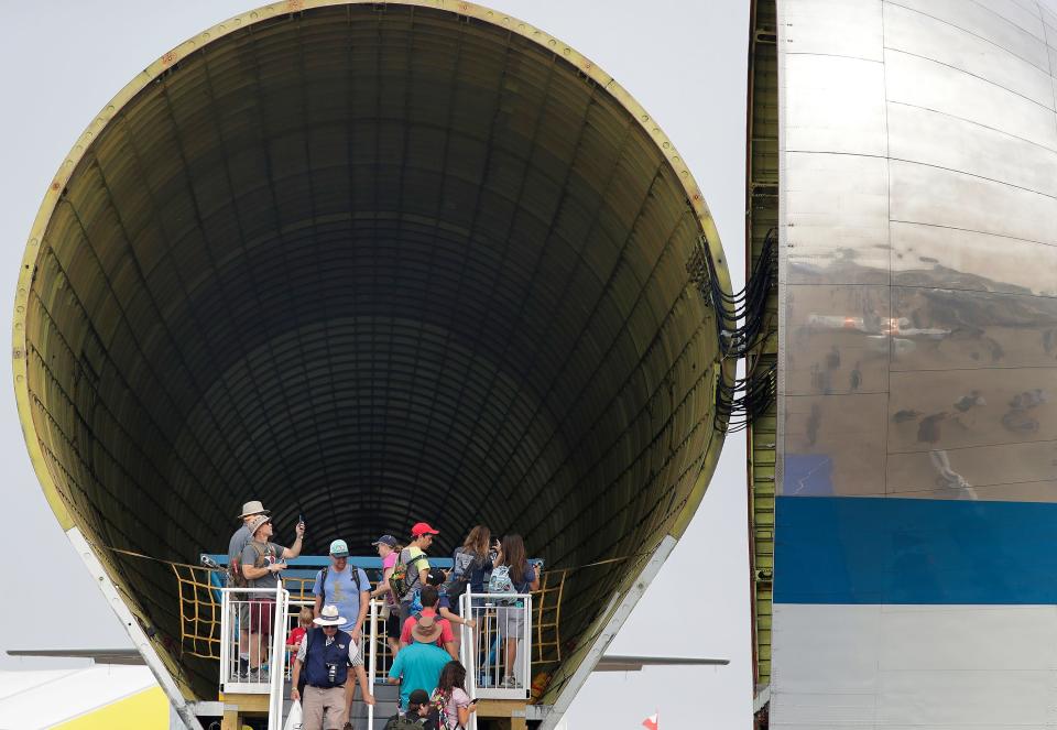 Spectators take photos inside the NASA's Super Guppy during EAA AirVenture Oshkosh 2023 on Monday, July 24, 2023 in Oshkosh, Wis. Wm. Glasheen USA TODAY NETWORK-Wisconsin