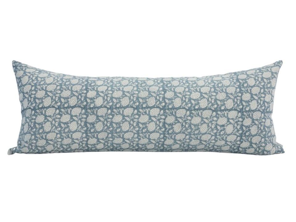 Blue and White Block Print Floral Pillow Cover Oversized Lumbar Pillow