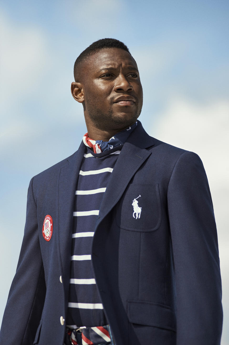 Fencer Daryl Homer in Ralph Lauren’s Olympic uniform. - Credit: Joel Griffith