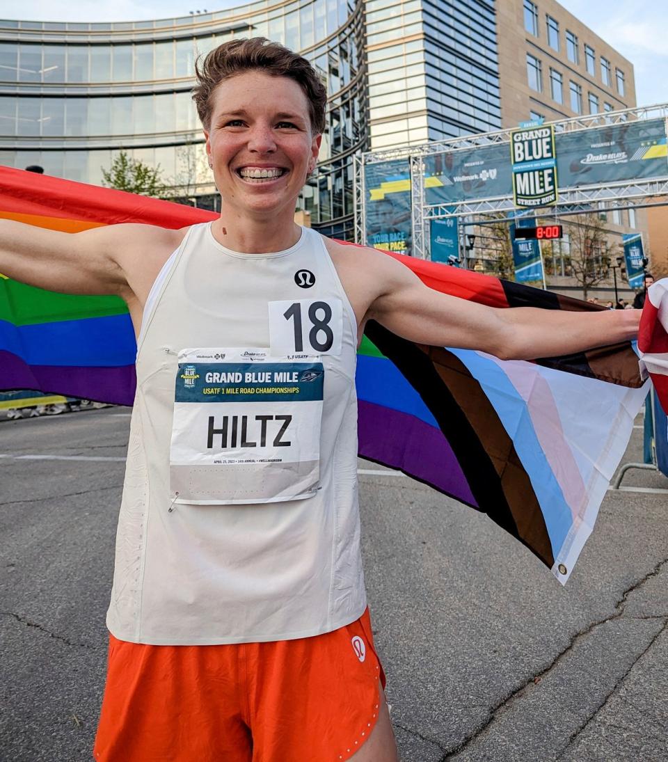 nikki hiltz at the usatf 1 mile road championships hosted by the grand blue mile des moines, iowa april 25, 2023