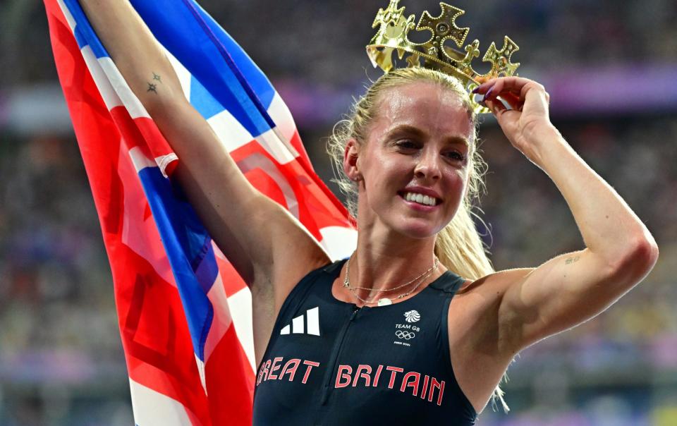 Keely Hodgkinson celebrates winning gold at the Paris 2024 Olympic Games/