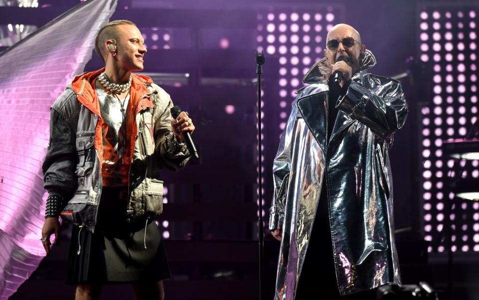 Olly Alexander of Years & Years performs with Neil Tennant and Chris Lowe of the Pet Shop Boys at Glastonbury 2022 - Dave J Hogan/Getty