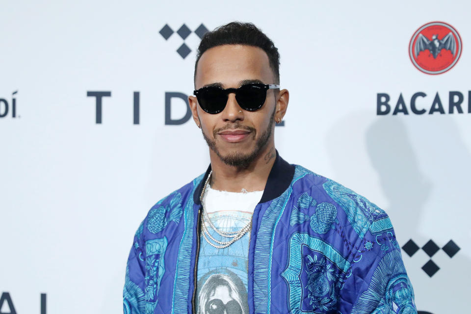 Cool blue: Lewis Hamilton at the Brooklyn Benefit Concert in New York, days before the 2017 US Grand Prix in Texas